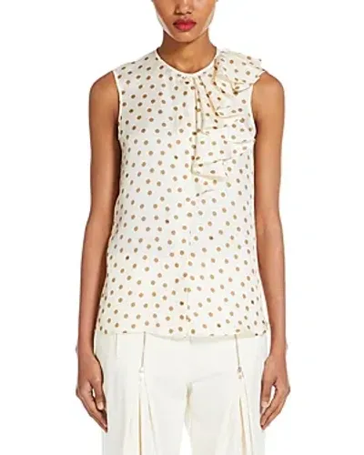 Max Mara Pegli Ruffled Polka-dot Silk-twill Blouse In Vanilla