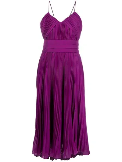 Max Mara Pianoforte Pleated Midi Dress In Purple