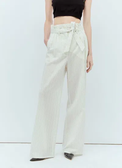 Max Mara Pinstriped Canvas Wide Trousers In White