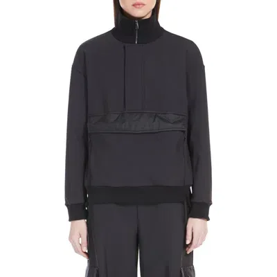 Max Mara Porfido Mixed Media Half-zip Sweatshirt In Schwarz