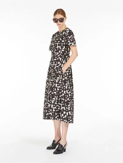 Max Mara Printed Cotton Midi Dress In Ecru