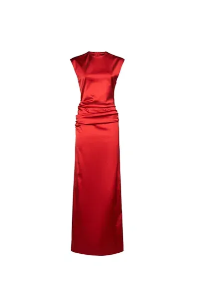 Max Mara Rea Satin Long Dress In Red