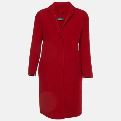 Pre-owned Max Mara Red Virgin Wool Mid-length Coat S