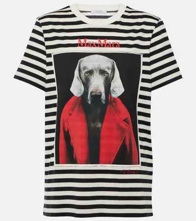 Max Mara Rosso Printed Striped Jersey T-shirt In White