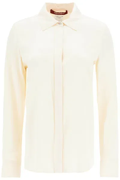 Max Mara 'satin 'baden' Silk Shirt In White