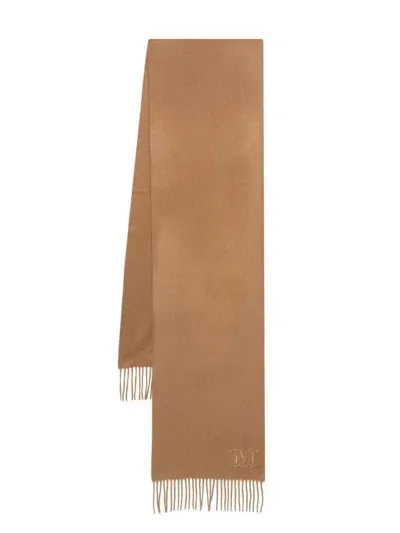 Max Mara Embroidered-logo Cashmere Scarf In Brown