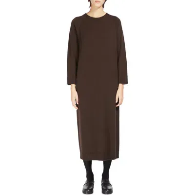 Max Mara Scrivia Long Sleeve Virgin Wool Sweater Dress In Brown