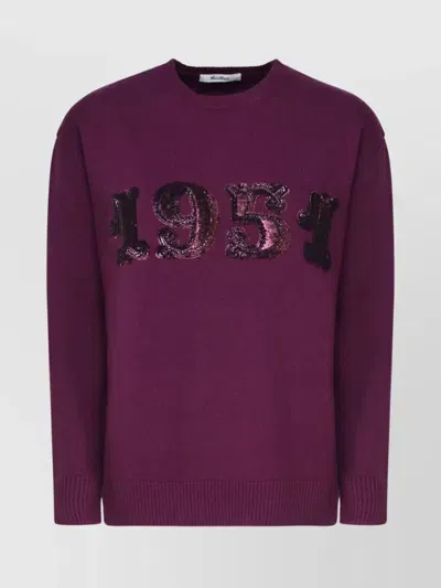 Max Mara Sequin Embellished Crew Neck Knit Sweater In Dark Violet