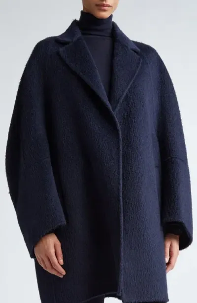 Max Mara Sequoia Camel & Mohair Short Coat In Navy