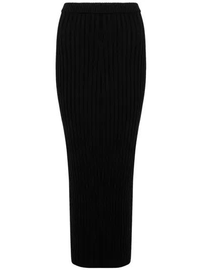 Max Mara Seta High Waist Ribbed-knit Skirt In Black