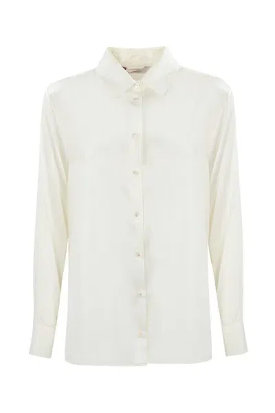 Max Mara Shirt Finish In Silk Satin In Bianco