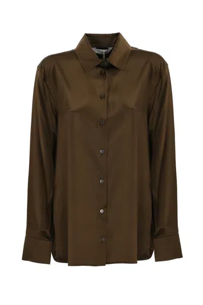 Max Mara Shirt Finish In Silk Satin In Brown