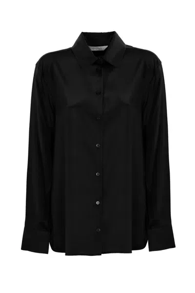 Max Mara Shirt Finish In Silk Satin In Nero