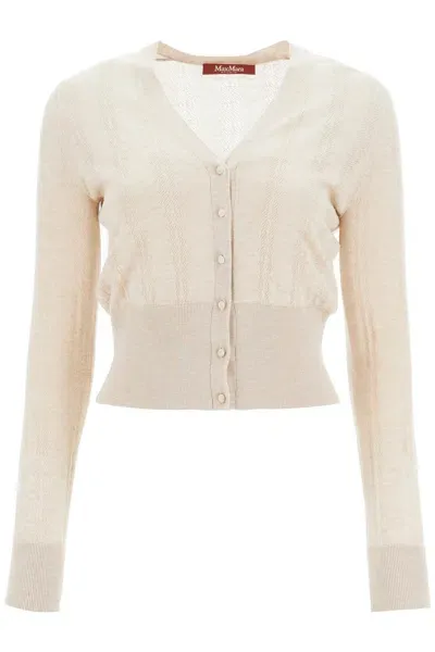 Max Mara Silk And Wool Blend Cardigan With In Beige