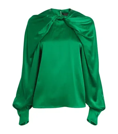 Max Mara Silk Bow-detail Blouse In Green