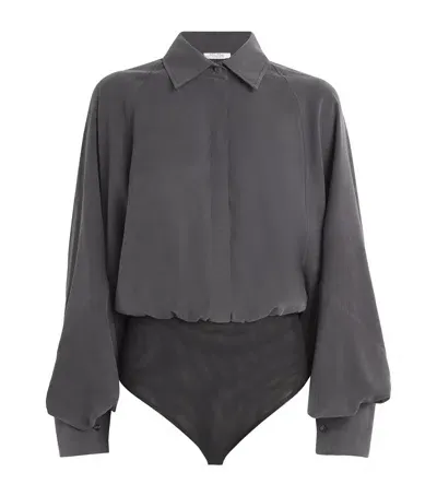 Max Mara Silk Shirt Bodysuit In Grey