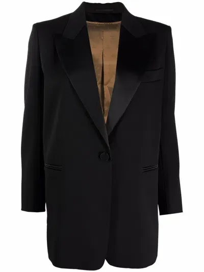 Max Mara Single-breasted Virgin Wool-blend Blazer In Black