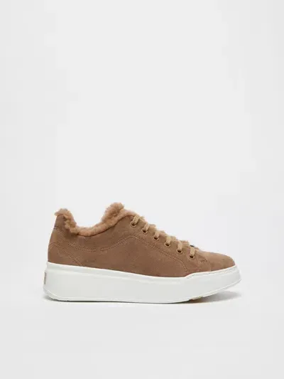 Max Mara Sneakers In Suede And Teddy Fabric In Camel