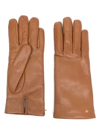 Max Mara Spalato Leather Gloves In Brown