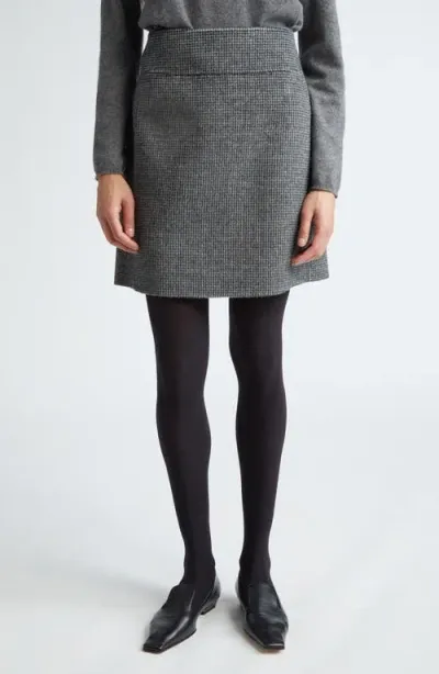 Max Mara Stone Microcheck Wool Blend Skirt In Medium Grey