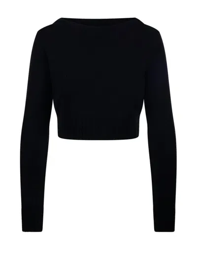 Max Mara Angri Rib Knit Wool Crop Sweater In Black