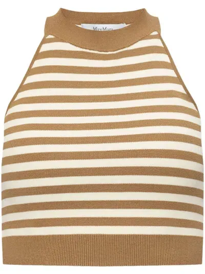 Max Mara Tenna Striped Cropped Top In Beige