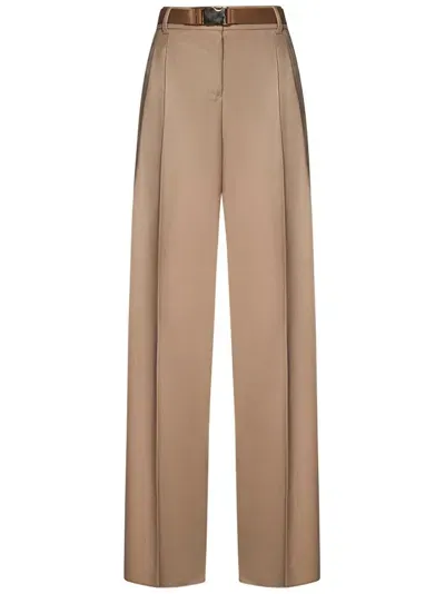 Max Mara Studio Belted Straight Leg Trousers In Brown