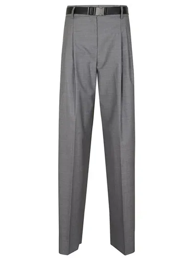 Max Mara Studio Belted Straight Leg Trousers In Gris