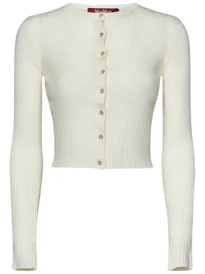 Max Mara Studio Feriale Crewneck Cropped Cardigan In White