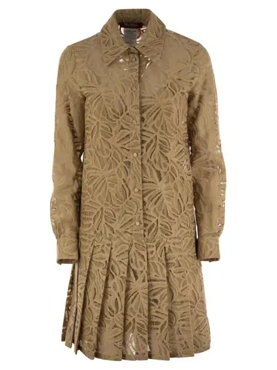 Max Mara Studio Flared Lace Shirt Dress In Camel