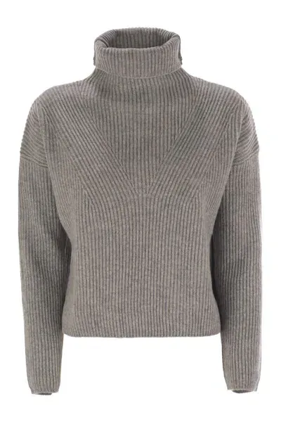 Max Mara Studio Golia - Wool And Cashmere Turtleneck Sweater In Light Grey