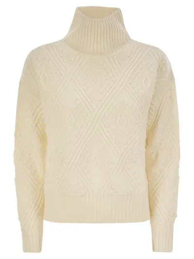 Max Mara Studio High Neck Knit Jumper In White