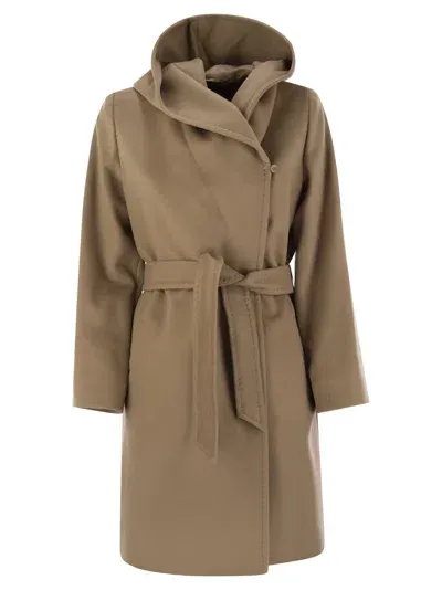 Max Mara Studio Newmang Wool Coat With Hood In Brown