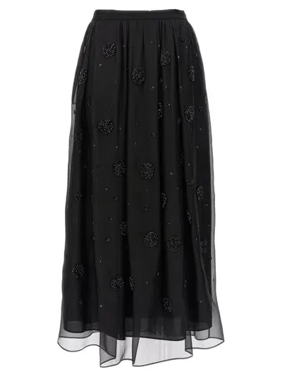 Max Mara Studio Wilma Embellished Pleated Skirt In Black