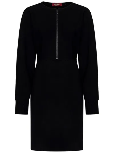 Max Mara Studio Zip Detailed Crewneck Long In Black