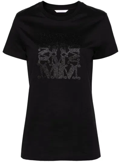 Max Mara Logo-embroidered Cotton T-shirt In Black