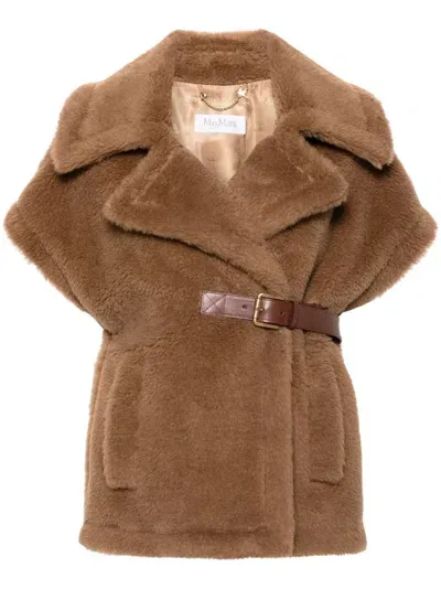 Max Mara New Abavo Camel Teddy Cape In Brown