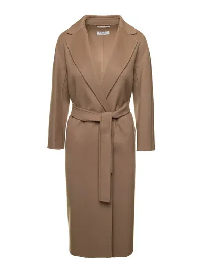 Max Mara The Cube Esturia Beige Coat With Matching Belt In Wool Woman In Cammello