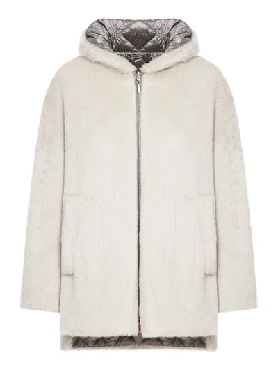 Max Mara The Cube Reversible Down Jacket In Alpaca And Wool In Grey