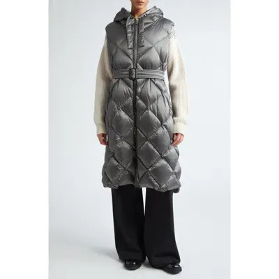 Max Mara The Cube Tregil Diamond Quilted Down Longline Vest In Medium Grey