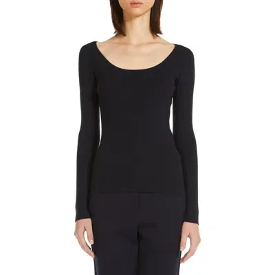 Max Mara Treviso Ballet Neck Rib Sweater In Navy