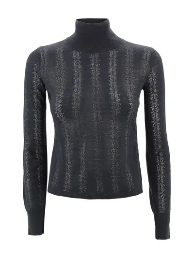 Max Mara Turtleneck In Wool And Silk Yarn In Blue