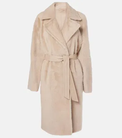 Max Mara Ulzio Belted Furry Short Coat In Beige