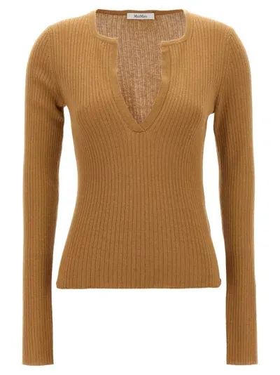 Max Mara Urlo V-neck Long-sleeve Silk-cashmere Rib Sweater In Cream