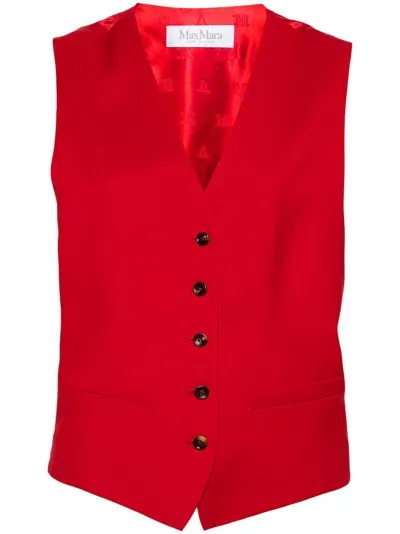 Max Mara Zuai Virgin Wool Suiting Waistcoat In Red