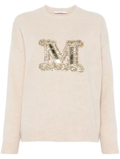 Max Mara Vicolo Wool Knit Logo Sweater In Nude & Neutrals