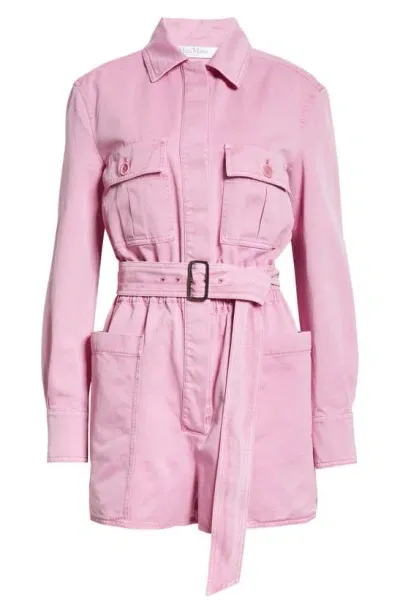 Max Mara Visiera Belted Cotton Gabardine Jumpsuit In Peony