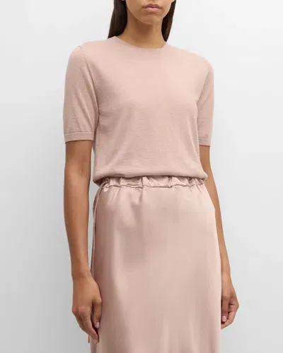 Max Mara Warren Silk-cashmere Short-sleeve Sweater In Powder