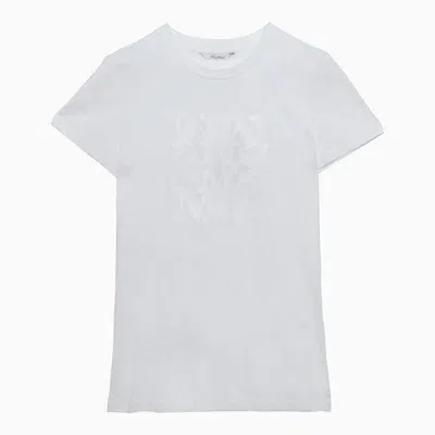 Max Mara Cotton T-shirt With Embroidered Logo In White