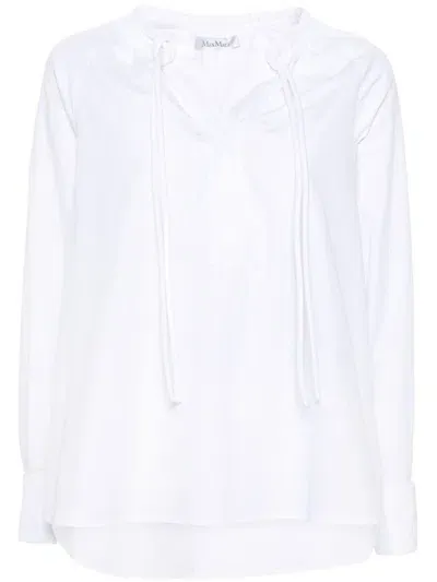 Max Mara White Drawstring Collar Cotton Blouse